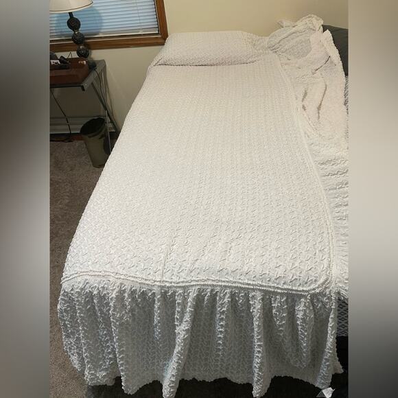 50s chenille bedspread white - Picture 4 of 8